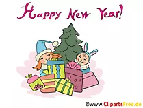 Silvester und Neujahr Glueckwunschkarte mit Tannenbaum