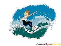 Wellenreiten, Surfing Grafik, Illustration, Bild, Cartoon, Image