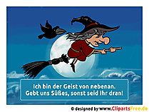 Spruch zu Halloween - Bild mit Hexe