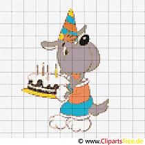 Kreuzstichvorlage Geburtstag, Kuchen, Hund