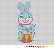 Stickvorlage Hase mit Trommel