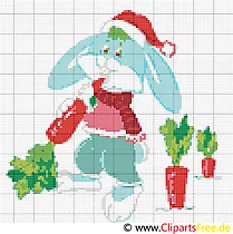 Stickvorlage kostenlos Kreuzstich - Osterhase mit Möhren