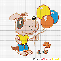 Stickvorlagen gratis download Hund mit Luftballons