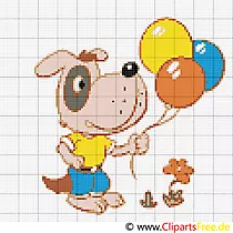 Stickvorlagen gratis download Hund mit Luftballons