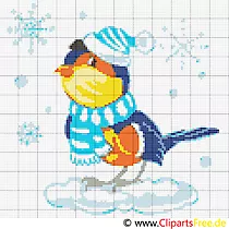 Stickvorlagen gratis Winter, Gimpel, Weihnachten