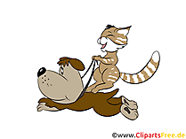 Hund und Kater spielen Cartoon, Clipart, Bild, Illustration