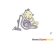 Kätchen mit Staubsauger Cartoon, Clipart, Bild, Illustration