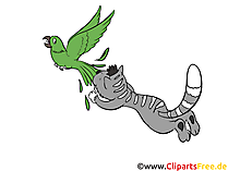 Katze jagt Vogel Clipart, Bild, Illustration