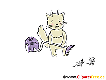 Katze mit Staubsauger Comic