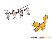Katze und Fische Cartoon, Clipart, Bild, Illustration