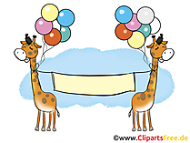 Zwei Giraffen mit Luftballons und Plakat Bild, Clipart, Illustration
