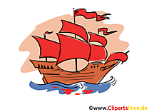 Fregatte mit purpurroten Segeln Illustration, Bild, Clipart, Grafik