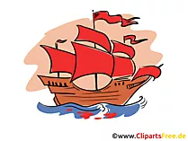 Fregatte mit purpurroten Segeln Illustration, Bild, Clipart, Grafik
