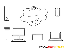Devices angebunden an Cloud Clipart schwarz-weiss