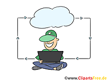 Freelancer arbeitet im Internet via Cloud Clipart, Illustration, Cartoon