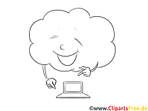Wolke und Notebook Clipart, Illustration schwarz-weiss
