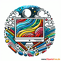 Desktop PC mit Desktophintergrund Clipart