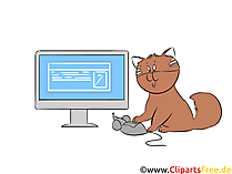 Katze spielt mit Computermaus Clipart, Bild, Illustration