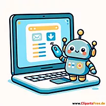 Robot and notebook clipart on the topic of IT development