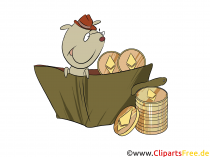 Hund in der Tüte mit Coins Clipart