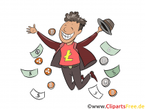 Kryptohandel, glücklicher Mann Bild, Illustration, Clipart