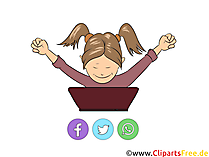 Hurra, freudiges Mädchen am Computer Clipart, Bild, Illustration