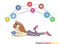 Mädchen chattet im Web mit Freunden Clipart, Bild, Illustration