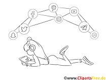 Mädchen mit Kopfhörern und Tablett surft im Internet Clipart