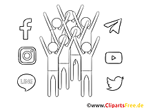 Schwarz-weisses Clipart-Bild Strichmännchen in sozialen Netzwerken