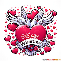 Картина за Свети Валентин със сърца и гълъби