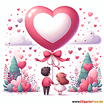 Млада двойка, влюбена в илюстрация на балон във формата на сърце