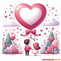 Verliebtes junges Paar mit Luftballon in Form eines Herzen Illustration