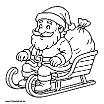 Weihnachtsmann fährt auf Schlitten mit vollem Sack von Geschenken