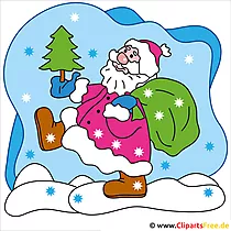 Clip Art zu Weihnachten Weihnachtsmann mit Tannenbaum