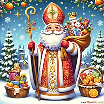 Ilustrasi Hari St. Nicholas dalam gaya klasik