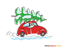 Rotes Auto mit Weihnachtsbaum - Cliparts für Schule und Unterricht