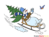 Schneemann auf Schlitten - Weihnachtsurlaub Clipart