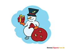 Schneemann mit Geschenkesack Cliparts für Fotobuch zu Weihnachten