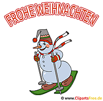 Schöne Weihnachtsbilder Schneemann auf Ski