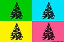 Pop Art Illustration mit vier Weihnachtsbäumen