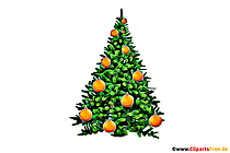 Weihnachtsbaum geschmückt mit Orangen Illustration, Bild, Clipart