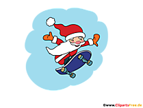Weihnachtsmann auf Skateboard Clipart zu Weihnachten