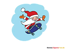 Weihnachtsmann auf Skateboard Clipart zu Weihnachten
