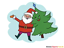 Weihnachtsmann mit Weihnachtsbaum Comic Illustrationen für Kinder