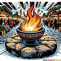Klipart ilustrace oheň na vánočním trhu
