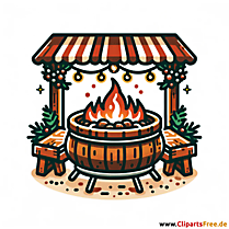 Fire pit på julemarked clipart i tegneseriestil