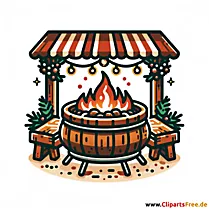 Pozo de fuego en el mercado navideño clipart en estilo de dibujos animados