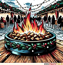 Feuerstelle am Weihnachtsmarkt Comic-Clipart