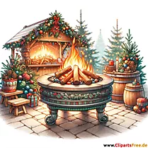 Ohniště na vánočním trhu krásný klipartový obrázek