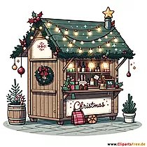 Klipart obrázek stánku na vánočním trhu zdarma